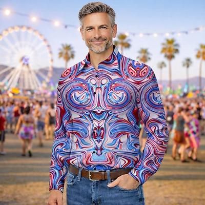 Retrò Vintage Anni '70 Camicia Camicia Aloha Lunghe Hippie Psichedelico Costume Per uomo Mascherata Festival Musicale Feste Abbigliamento quotidiano Adulti Camicia
