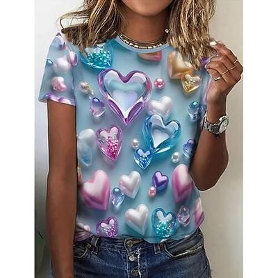 Per donna Maglietta Stampato Grafico Astratto Vintage Elegante Classico Manica Corta Girocollo Top Regolari Quotidiano Weekend Blu Grigio scuro Estate Primavera