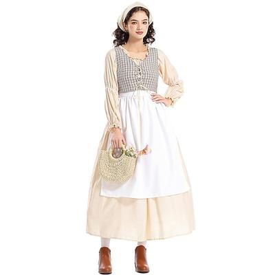 250° anniversario USA 19° secolo anni 1800 Abito da prateria Set cuffia e grembiule Lunghe Ragazza pioniera Coloniale Pioniere Guerra rivoluzionaria Costume Per donna Halloween Carnevale 4 luglio