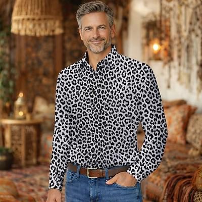 Retrò Vintage Anni '70 Camicia Camicia Aloha Lunghe Hippie Leopardo Costume Per uomo Mascherata Festival Musicale Feste Abbigliamento quotidiano Adulti Camicia