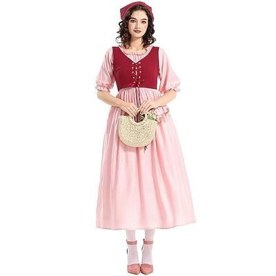250° anniversario USA 19° secolo anni 1800 Abito da prateria Set cuffia e grembiule Maniche corte Ragazza pioniera Coloniale Pioniere Guerra rivoluzionaria Costume Per donna Halloween Carnevale 4