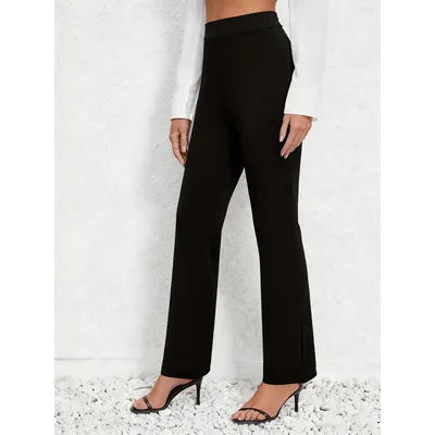 Pantalon large taille haute pour femme, tendance 2026, noir, slim, décontracté, pour le bureau, extensible, avec fente, pantalon de travail