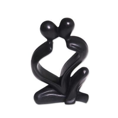 'Hand-Carved Black Timeless Love Suar Wood Couple Sculpture'