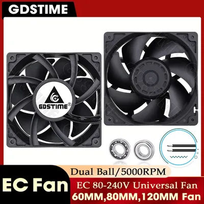 Gdstime Fan 230V 220V 240V Ventilator EC Fan 60mm 80mm 120mm Cabinet Fan Dual Ball Axial Exhaust Housing fan for PC CPU Cooling
