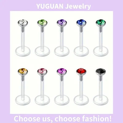 10pcs Acrylic Plastic Lip Studs Ear Studs Pack Transparent spot drill 16gauge*6/8/10/12mm Body Piercing Jewelry