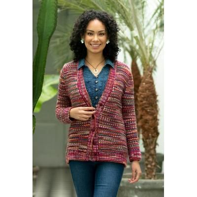 Rose Rainbow,'Alpaca Blend Cardigan Sweater in Rosy Colors'
