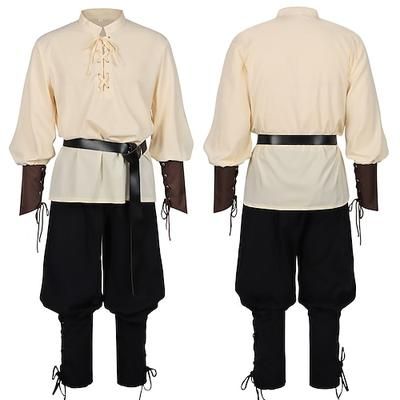 Medievale Rinascimento Costume di fantasia Lunghe Pirata Vichingo Costume Per uomo Vichingo Costumi da pirata Halloween Carnevale Performance LARP Fiera Rinascimentale Adulti Camicia Pantaloni Cintura