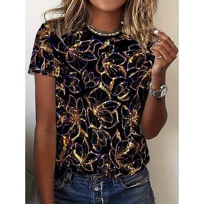 Per donna Maglietta Stampato Floreale Grafico Paisley Bohemien Vintage Elegante Manica Corta Girocollo Top Regolari Quotidiano Uscire Weekend Blu Nero Viola Arancione Verde Estate Primavera
