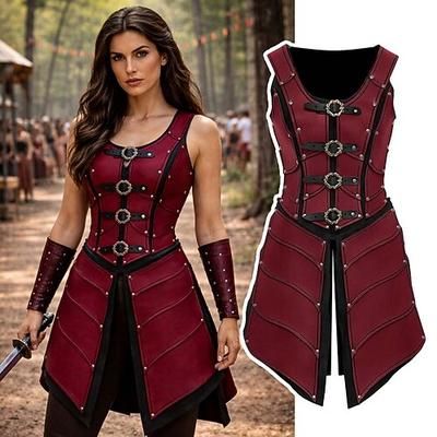 Medievale Rinascimento Vestito Armatura Gilet Guerriero Guerriera Barbaro Costume Per donna Vichingo Fantasia Halloween Carnevale Performance LARP Fiera Rinascimentale Adulti Vestito
