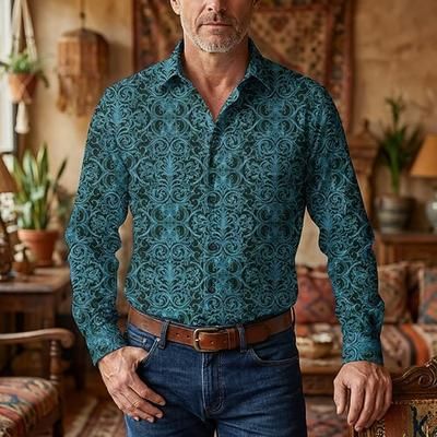 Retrò Vintage Anni '70 Camicia Camicia Aloha Lunghe Hippie Geometrico Costume Per uomo Mascherata Festival Musicale Feste Abbigliamento quotidiano Adulti Camicia