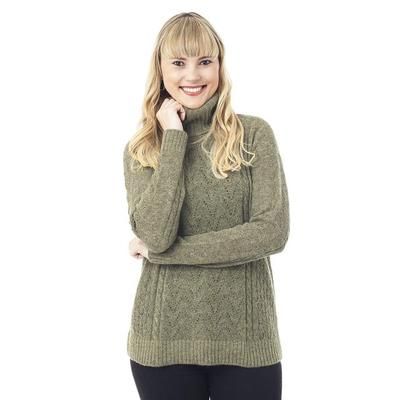 Warm Sweetness in Olive,'Cable Knit Baby Alpaca Blend Pullover in Olive from Peru'