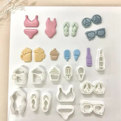 Lunettes de soleil pour crème glacée, vacances d'été, plage, bière, maillot de bain, coupe-argile polymère, ambiance relaxante, moules en argile pour boucles d'oreilles