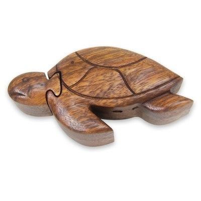 Wood puzzle box, 'Turtle Wisdom'