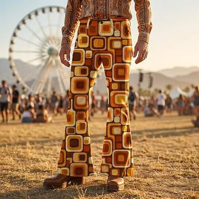 Retrò Vintage Boho Anni '70 Pantaloni Pantaloni a zampa d'elefante Hippie Disco Vita alta Geometrico Costume Per uomo Halloween Carnevale Festival Musicale Festa a tema retrò Adulti Pantaloni