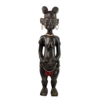 Yoodi,'Hand Carved Wooden African Fertility Sculpture from Ghana'
