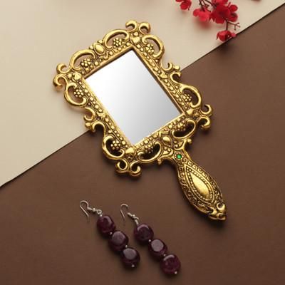 'Fantasy-Inspired Antiqued Golden-Toned Aluminum Hand Mirror'