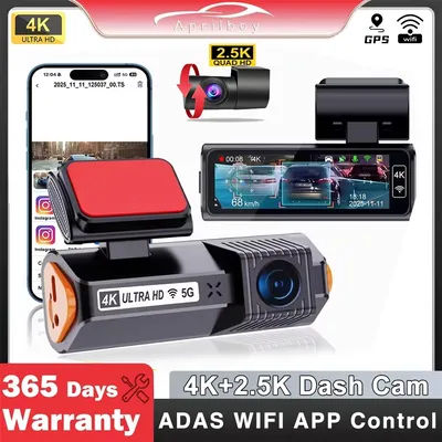 Dash Cam 4K Recording Car Camera DVR Night Vision Video Recorder Built-In Wi-Fi Support GPS 24H Parking
