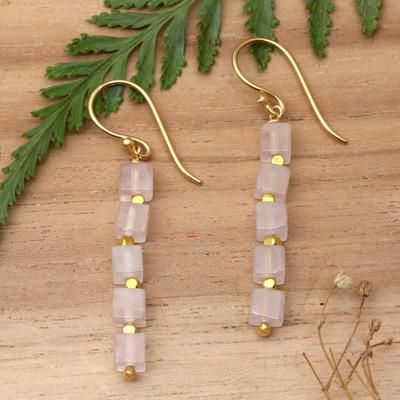 '18k Gold-Plated Rose Quartz Beaded Dangle Earrings from Bali'