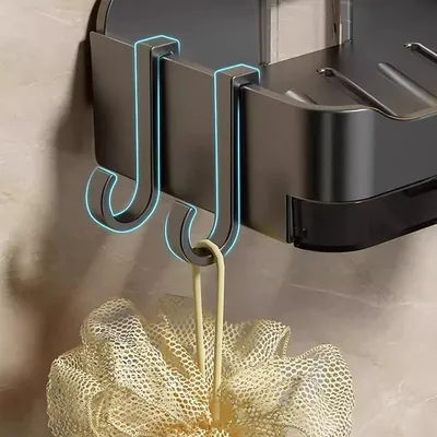Double Drainage Dish With Hooks Accessories Bathroom Soap Dishes Free-Punching Wall Mounted Sticker Soap Sponge Holder Organizer