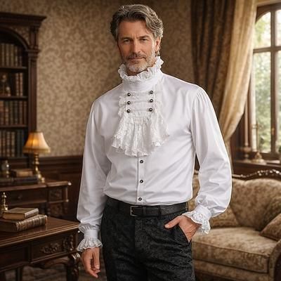 Retrò Vintage Vittoriano Medievale Camicia Lunghe Principe Gentiluomo Nobile Costume Per donna Reale Stile Steampunk Halloween Carnevale Fiera Rinascimentale LARP Adulti Camicia