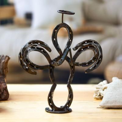 Horseshoe Angel,'Recycled Iron Horseshoe Sculpture of an Abstract Angel'