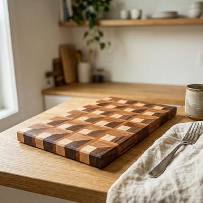 Appetizing Moments,'3D Cube Geometric Reclaimed Wood Cutting Charcuterie Board'