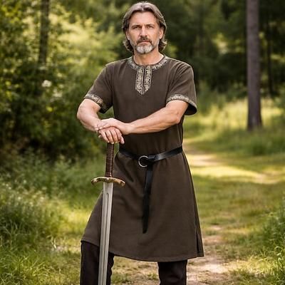 Medievale Rinascimento Lunghezza al ginocchio Cintura in Vita Tunica Maniche corte Vichingo Ranger Costume Unisex Celtico Vichingo Halloween Carnevale Fiera Rinascimentale LARP Adulti Top Cintura