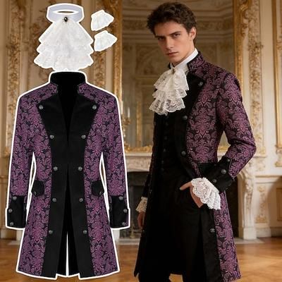Rococò Medievale Rinascimento Cappotto Costume di fantasia Colletto increspato Lunghe Nobile Abiti reali Costume Per uomo Fantasia Halloween Carnevale Performance LARP Fiera Rinascimentale Adulti