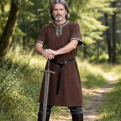 Medievale Rinascimento Lunghezza al ginocchio Cintura in Vita Tunica Maniche corte Vichingo Ranger Costume Unisex Celtico Vichingo Halloween Carnevale Fiera Rinascimentale LARP Adulti Top Cintura