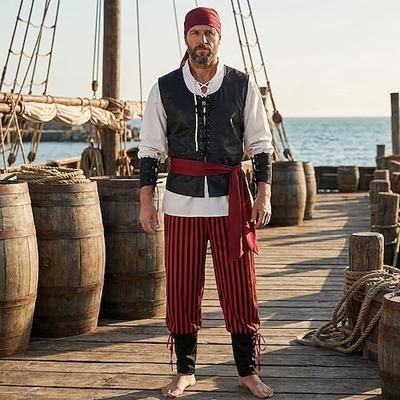 Set Retrò Vintage Medievale Rinascimento Pantaloni Copricapo Gilet con accessori Lunghe Pirata Girocollo Costume Per uomo Halloween Carnevale Fiera Rinascimentale LARP Adulti Gilet Camicia Pantaloni
