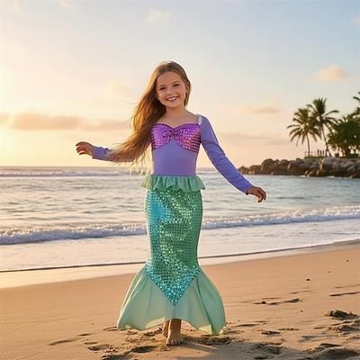 Sirena Principessa Vestito Costume per festa a tema Film Cosplay for Ragazze Bambini Halloween Carnevale Mascherata Vacanza Feste Ferie