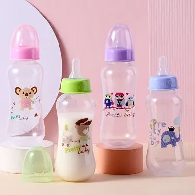 Baby feeding bottle, Newborn bottle, without handle, with the cartoon parttern, Four color