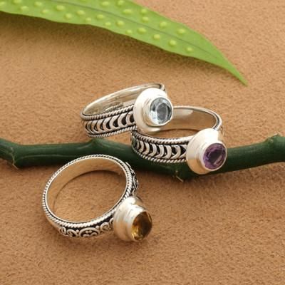 'Balinese Folk Art-Themed 1-Carat 3-Piece Birthstone Ring Set'