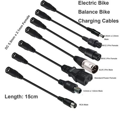 Electric Balance Bike Charger Adapter Cable 7-in-1 DC Connector Kit Set 5.5mm x 2.1mm Female to 5.5mm x 2.5mm/8.0mm x 1.6mm/XLR