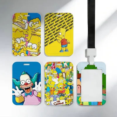 cartoon funny art S-Simpsons dn School Card Access ID Card Holder Bus Meal Card Protective Sleeve Easy Push gift