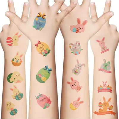 10sheets Cartoon Easter Tattoo Stickers Cute Bunny Eggs Sticker DIY Decoration Easter Birthday Party Supplies Kids Gift 2026