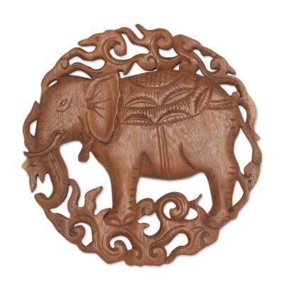 Palace Elephant,'Elephant Themed Wood Wall Relief Panel'