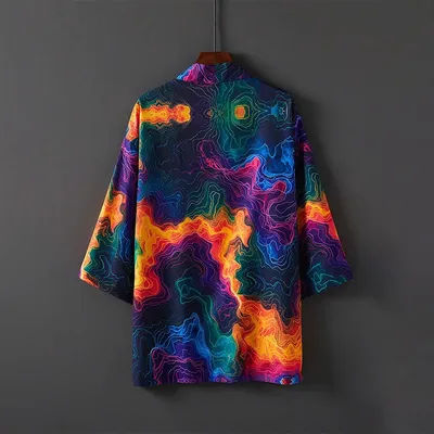 Style japonais à la mode unisexe haut de gamme Tie-Dye coloré 3D imprimé une pièce Robe Kimono été grande taille ample plage maillot de bain couverture