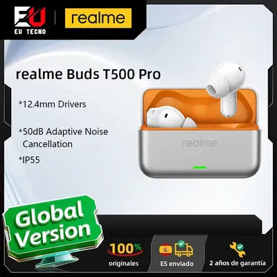 Écouteurs realme Buds T500 Pro (version internationale) : réduction de bruit adaptative de 50 dB, haut-parleurs audio haute résolution de 12,4 mm, design compact « Candy Box »