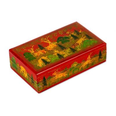 Landscape in Red,'Hand-Painted Red Wood Papier Mache Decorative Box'