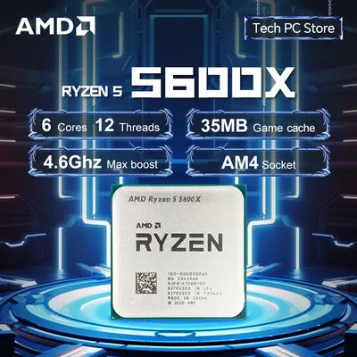 AMD Ryzen 5 5600X 3.7GHz 6-Core 12-Thread R5 5600X Socket AM4 7NM L3=32M Processor 65W DDR4 No cooler