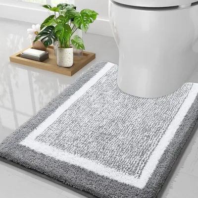 Fluffy Microfiber Shaggy Bathroom Rug Mat 50X60cm U-Shape Bath Mat Super Absorbent Quick Drying Non-Slip Soft Bathroom Carpet