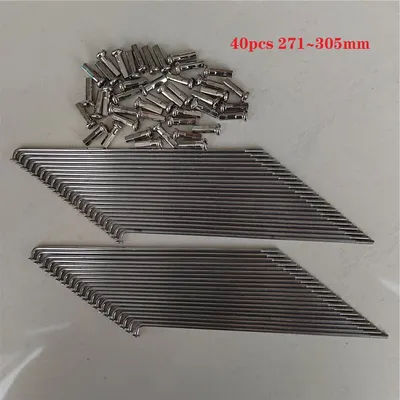 Silver Bike Spokes with Nipples, Stainless Steel, Mountain MTB, Road Bicycle, Folding, High Strength, 271mm-305mm, 14G, 40Pcs