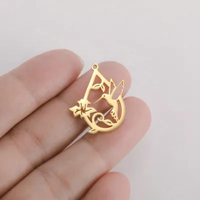 Creative Bird Flower Charm Stainless Steel Pendant Necklace Accessories DIY Your Own Jewelry