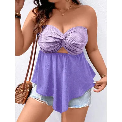 [Grande taille] Haut violet sans bretelles avec découpe et ourlet asymétrique pour femmes courbes