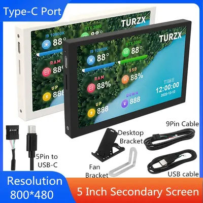 TURZX 5 Inch IPS Type-C Secondary Screen Computer LCD Display USB Dynamic Mini Monitor 800x480 No Use AIDA64 For Windows 10 11