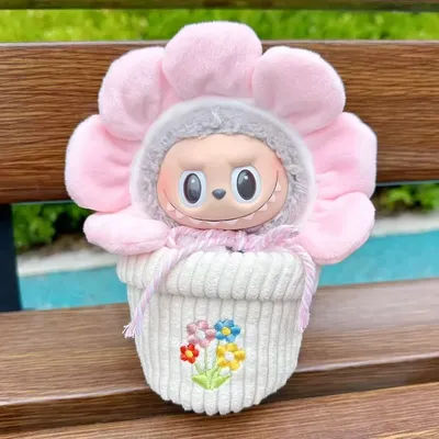 For 17cm Labubu Skull Panda Doll Charming Flower Plant Costume Gardening Style Labubu Outfit Doll Accessory