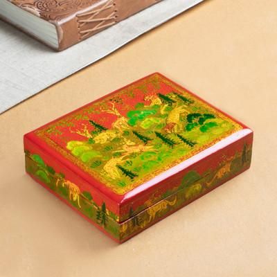 'Jungle-Themed Hand-Painted Wood Papier Mache Decorative Box'