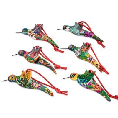Guatemalan Hummingbirds,'6 Ceramic Hummingbird Ornaments Handcrafted in Guatemala'