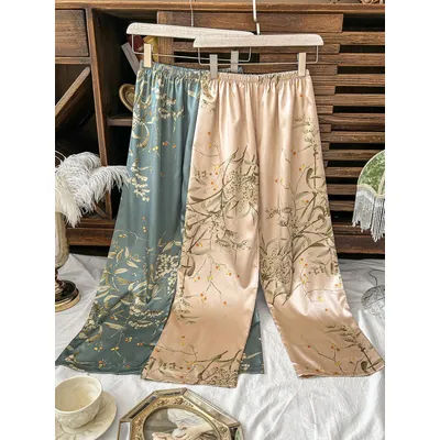 Pantalon femme taille élastique Vintage imprimé plante florale élégant confortable 2025 nouveauté pantalon mince élégant détente maison